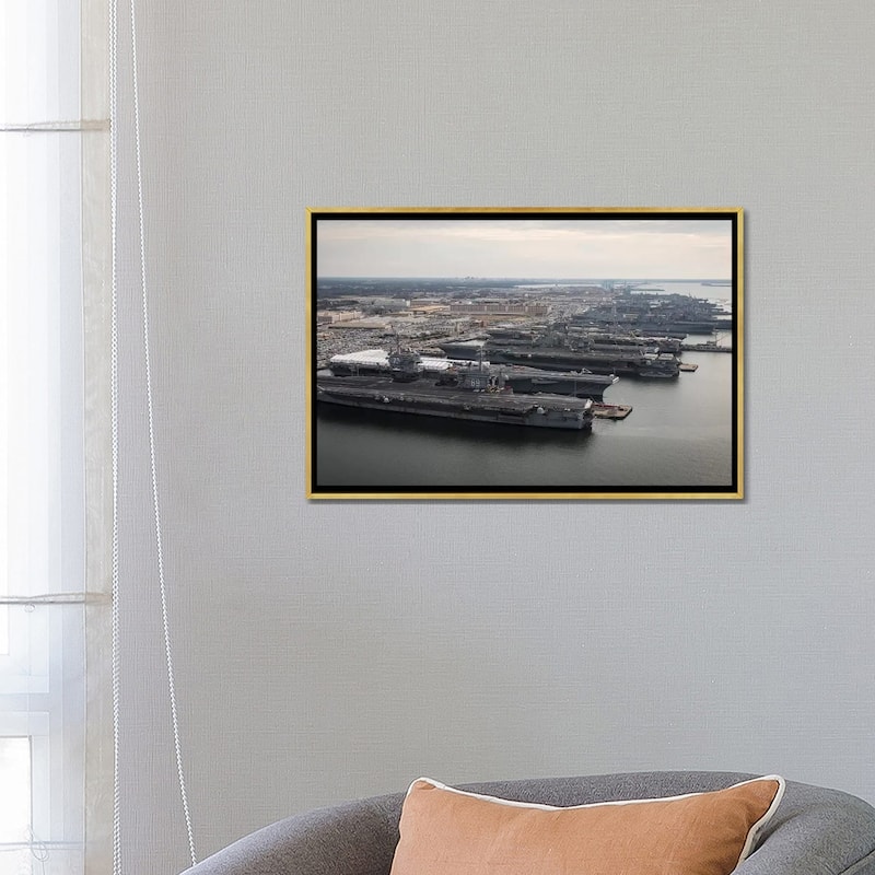 iCanvas "Aircraft Carriers In Port At Naval Station Norfolk, Virginia I" by Stocktrek Images Framed