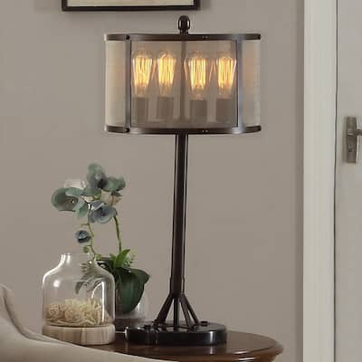 31"H Metal Table Lamp w/Marble Base - Antique Bronze
