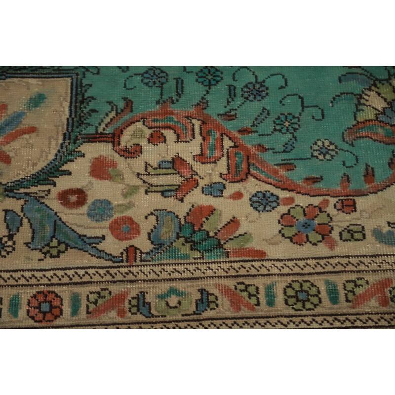 Hand Knotted Oriental 100% Wool Carpet Traditional Floral Green Tabriz Area Rug - 10' 11'' X 8' 3''