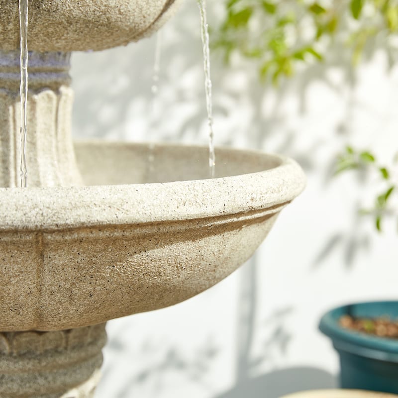 Glitzhome 45"H Oversized 3-Tier Pedestal Lotus Ceramic Resin Outdoor LED Fountains