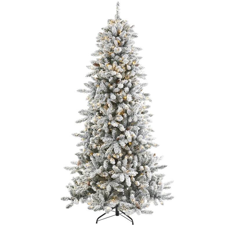 Pre-Lit Flocked Livingston Fir Artificial Christmas Tree - 7.5’ - Warm Clear LED Lights - 7.5 Foot