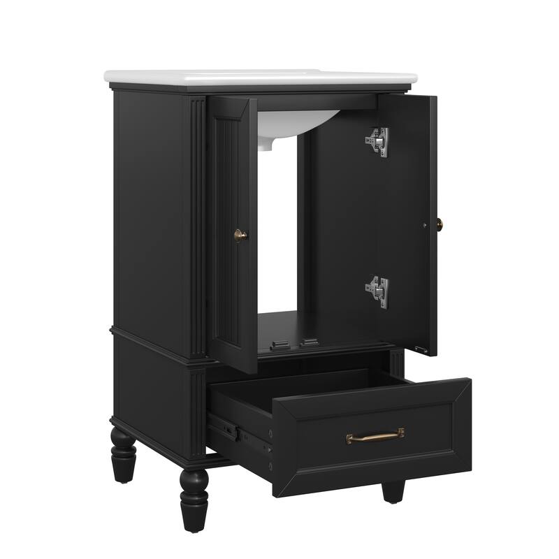 20" Bathroom Vanity with Sink, Bathroom Cabinet with Two Doors, Magnetic Door Stopper and Adiustable Foot Pads, A Drawer