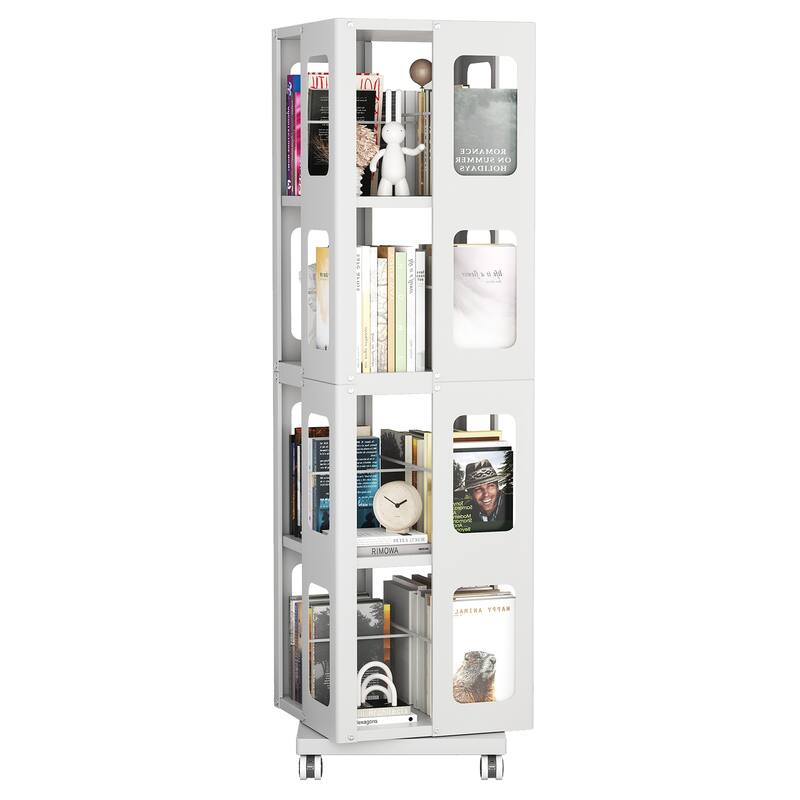 4-Tier All-Steel Rotating Bookshelf with 360° Wheels,Large Size Sturdy and Spacious Book Rack,new Style Black Bookshelf