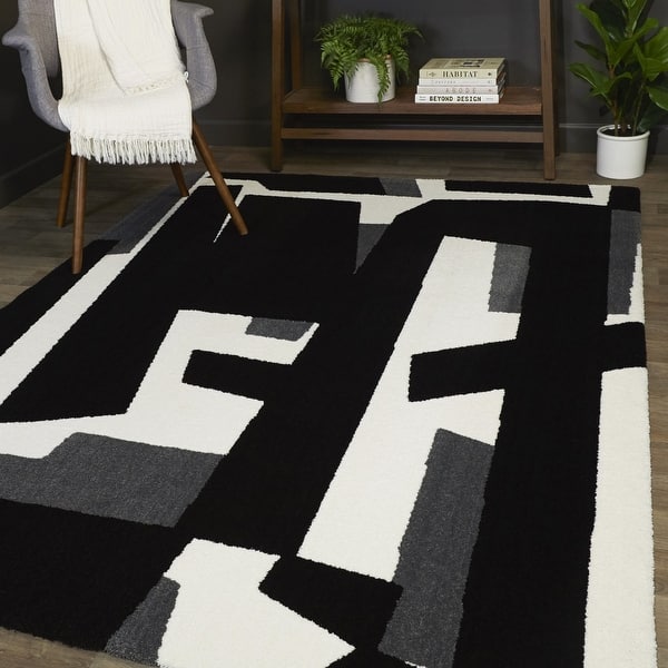 Nadim Modern Abstract Area Rug - 5'3" x 7' - Black