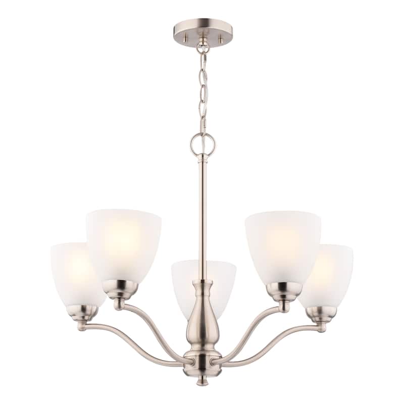 Bellwood 5-Light Traditional Chandelier, Glass Shade, Pendant Fixture for Dining Table Kitchen Entryway Bedroom Island