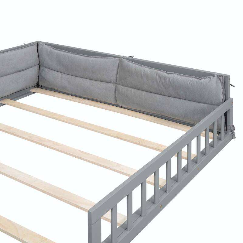 Upholstered Platform Bed with Guardrail and Pillow