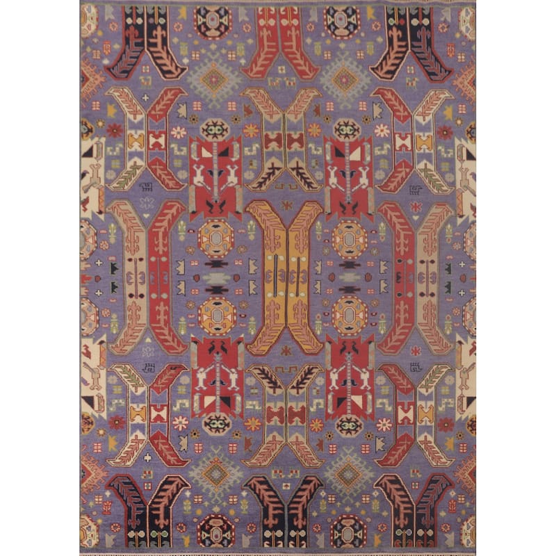 Traditional Purple Kazak Area Rug Handmade Wool Carpet - 9'0"x 11'9"