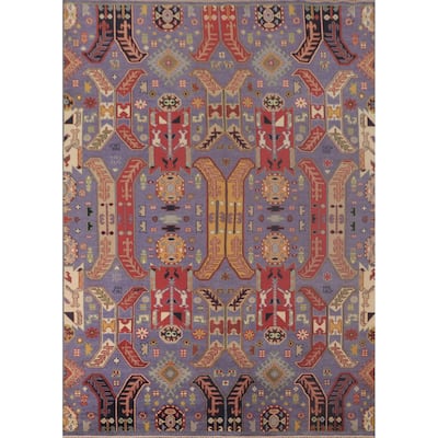 Traditional Purple Kazak Area Rug Handmade Wool Carpet - 9'0"x 11'9"