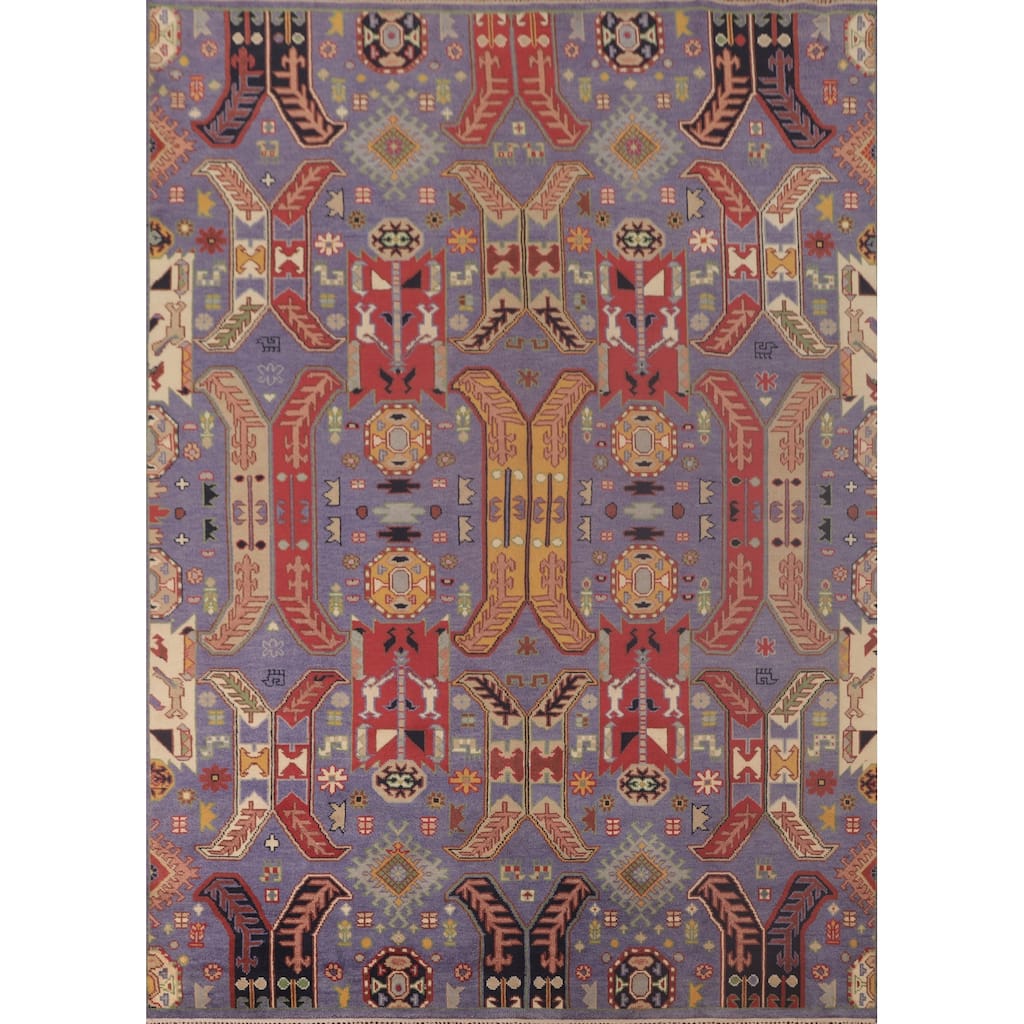 Traditional Purple Kazak Area Rug Handmade Wool Carpet - 9'0"x 11'9"