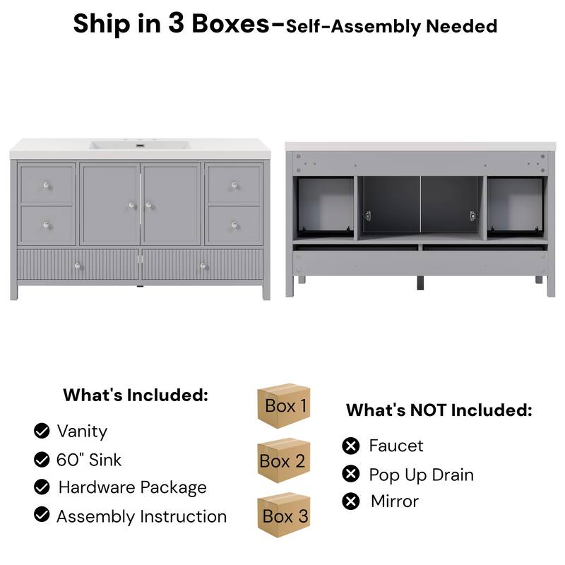 Christopher Knight Home - Modern 60-Inch Bathroom Vanity with Separate Sink and Soft-Close Storage