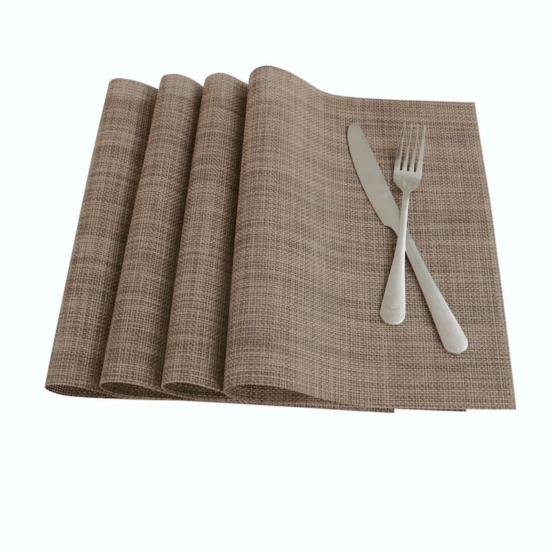 Woven Placemats Set of 6 Heat Resistant Place Mats Anti-slip PVC Square Brown
