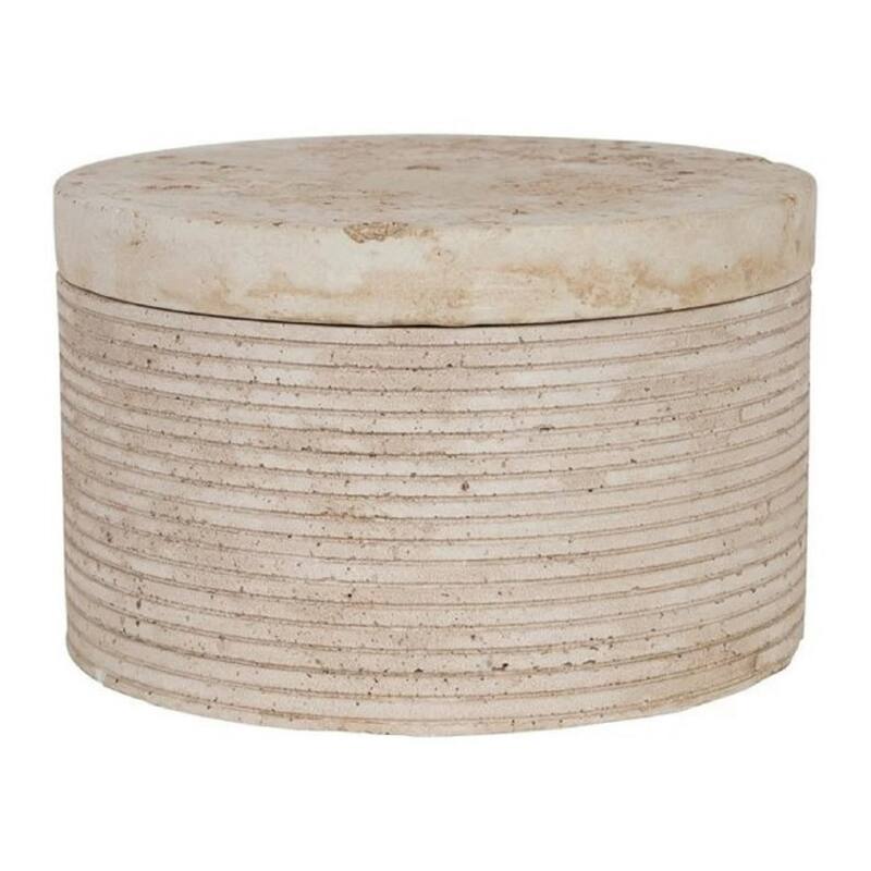 Small Travertine Round Storage Box - 4" - Beige