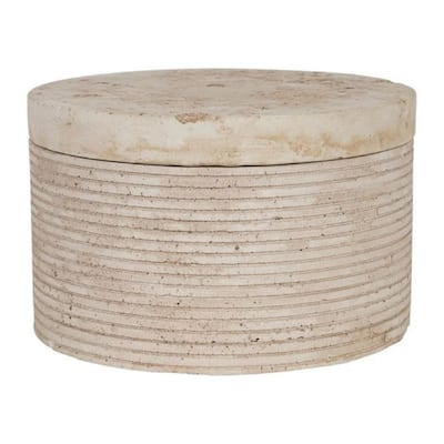 Small Travertine Round Storage Box - 4" - Beige