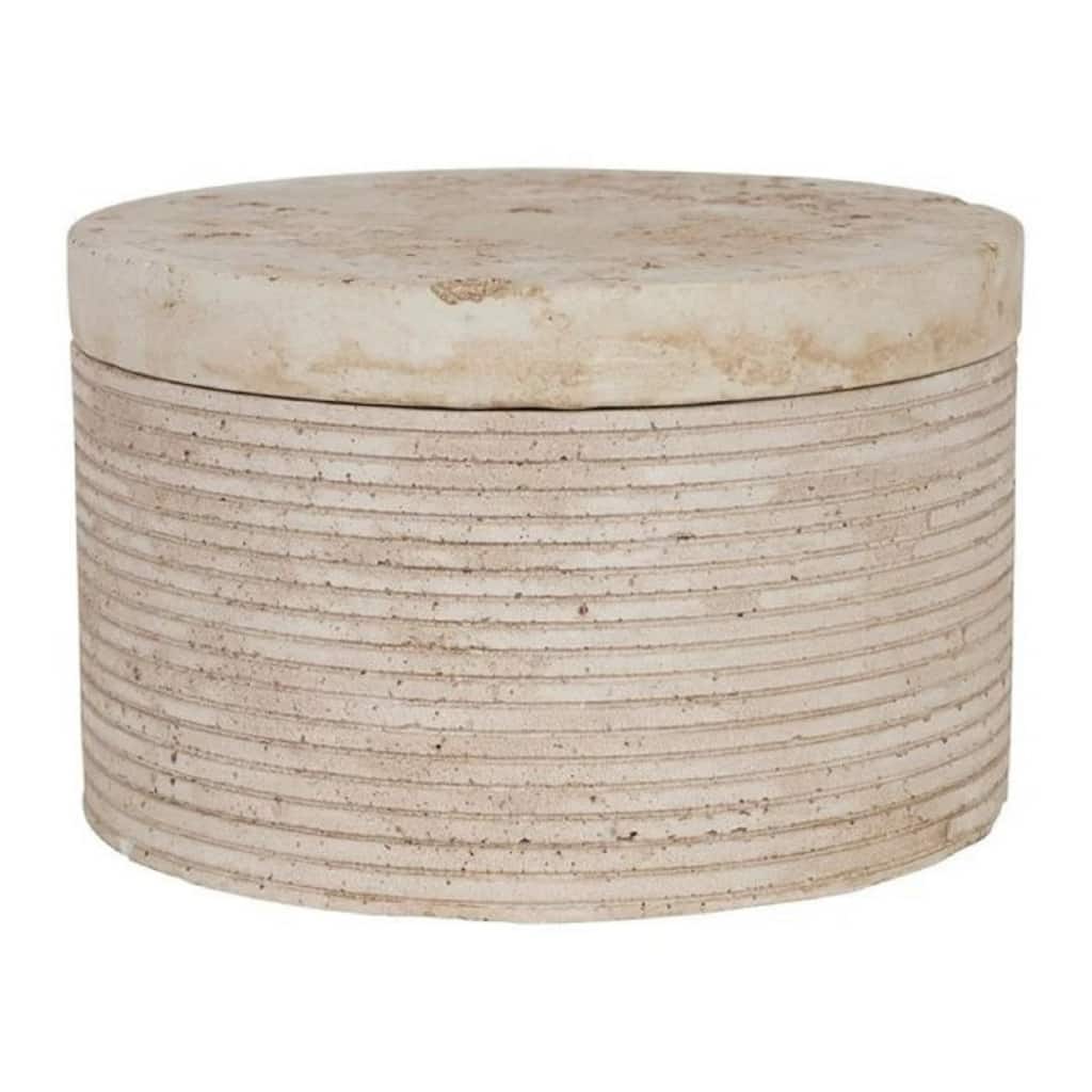 Small Travertine Round Storage Box - 4" - Beige