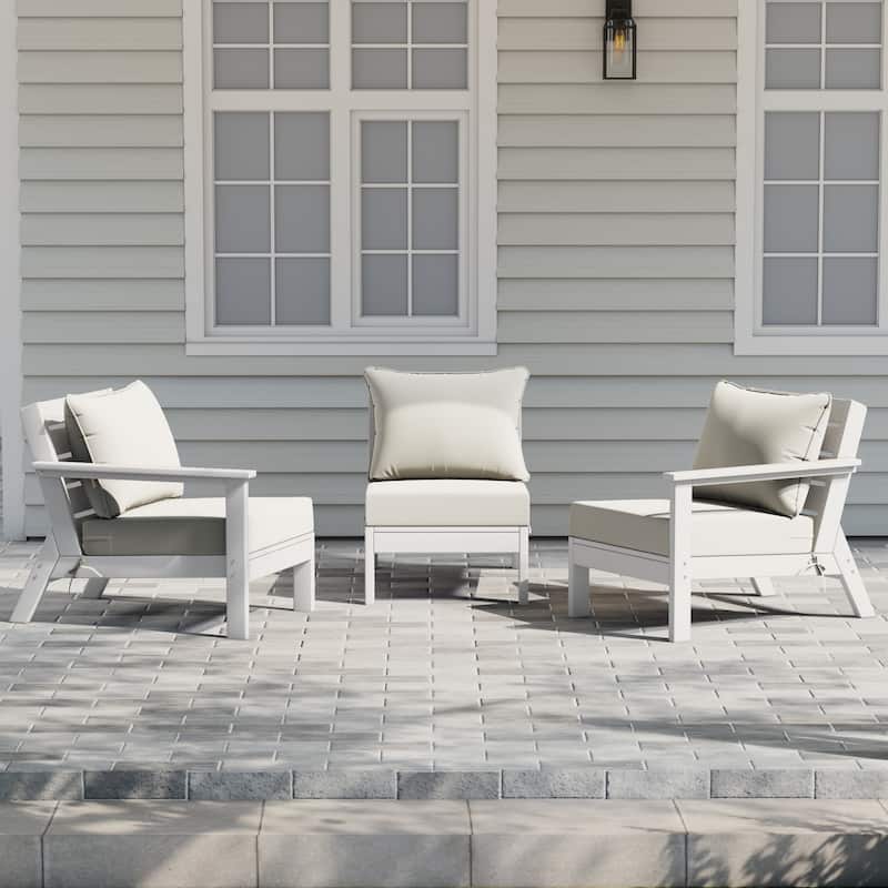 Polytrends Birchwood All Weather HDPE Outdoor Patio Deep Seating White Sofa With Cushions (3-Piece)