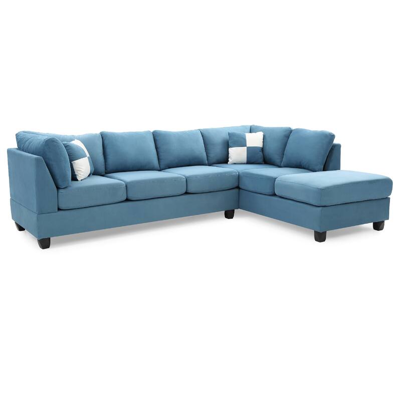 Reversible Microsuede 4-Seater Sectional Sofa with Throw Pillows - 111" - Blue