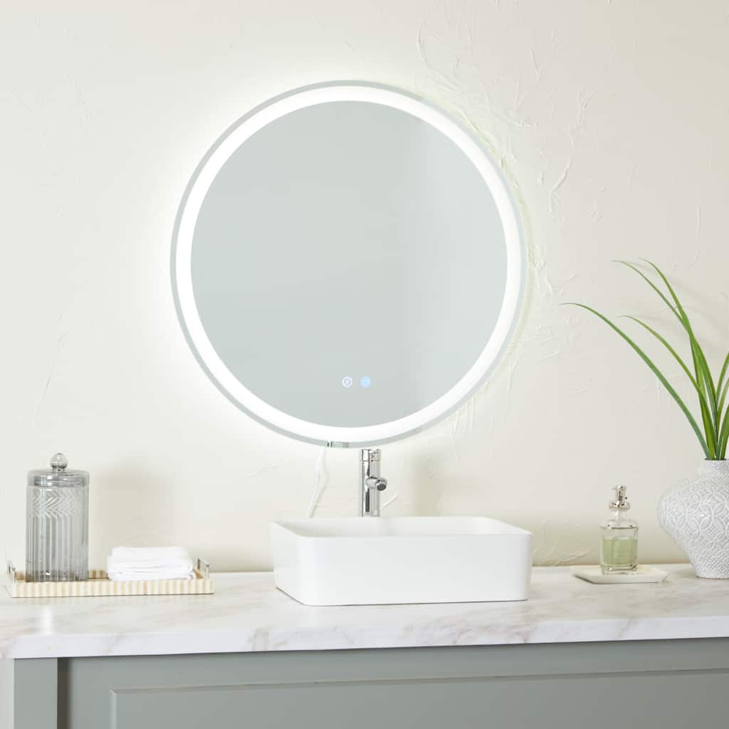 Silver Glass Room Anti Fog Mirror with LED Light - 32 x 1 x 32