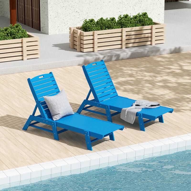 Laguna Hdpe All Weather Outdoor Patio Pool Reclining Armless Chaise Lounge (Set Of 2) - Pacific Blue