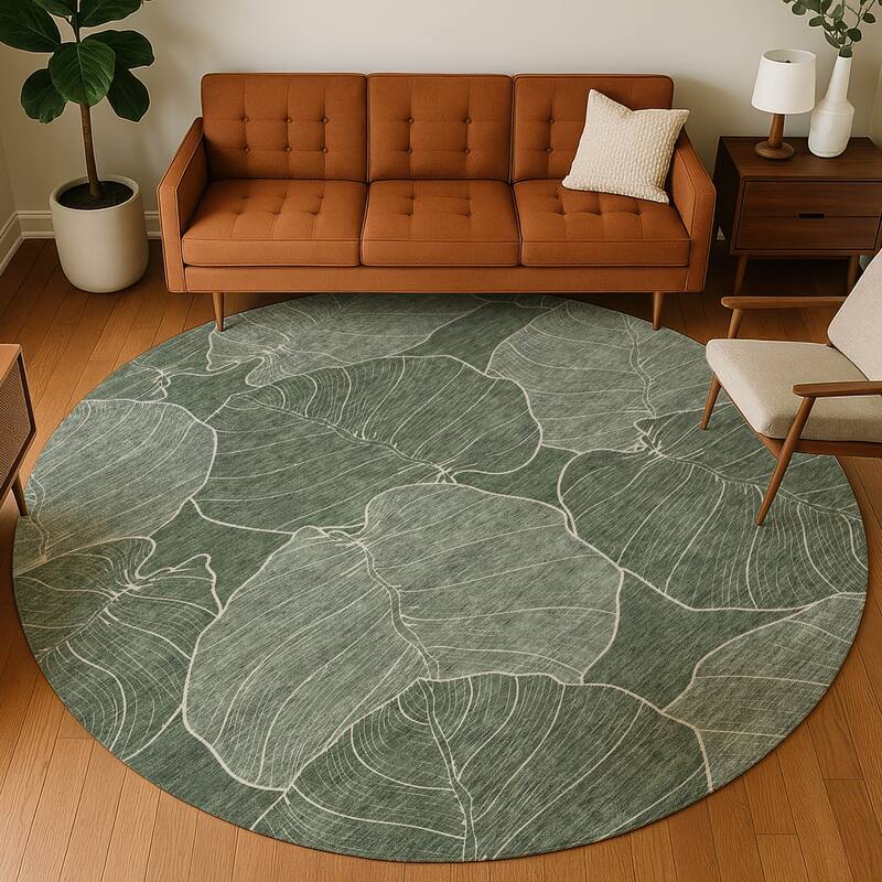 Machine Washable Indoor/ Outdoor Tropical Floral Chantille Rug
