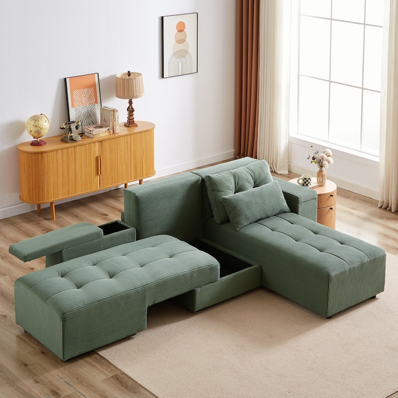 94'' Corduroy 3-in-1 Convertible Sofa with Storage