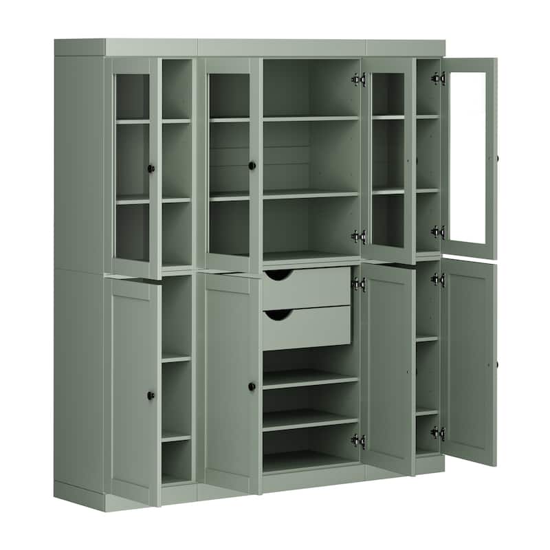 Palace Imports 100% Solid Wood 65" Pantry Cabinet with Clear Glass, Shaker Doors, 2-Drawers and Adjustable Shelves