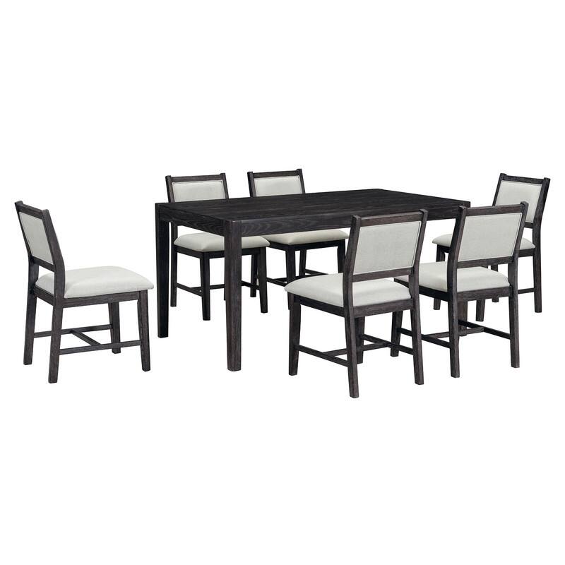 Vintage 7-Piece Retro Dining Set for 6 with Upholstered Chairs