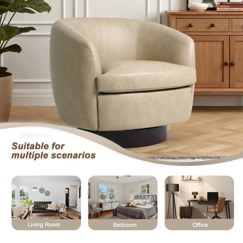 UIXE 2 Set Modern PU Leather Swivel Barrel Chairs Rounded Accent Chair