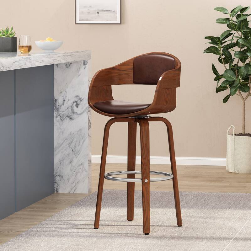 Roomfitters Upholstered Bar Stool, 30" High Dining Stool with Wood Frame and Padded Seat, Dark Brown