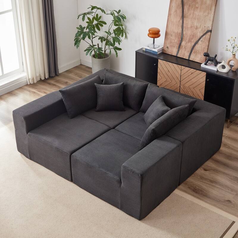 Corduroy Upholstered 104-Inch L Shaped Sectional Sofa
