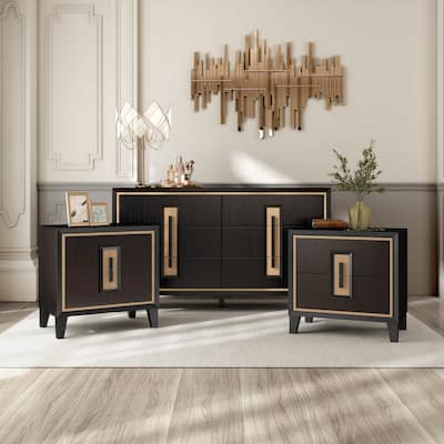 Furniture of America Nyx Modern 3-Piece Espresso Dresser and 2 Nightstand Bedroom Set
