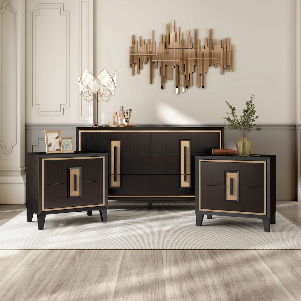 Furniture of America Nyx Modern 3-Piece Espresso Dresser and 2 Nightstand Bedroom Set