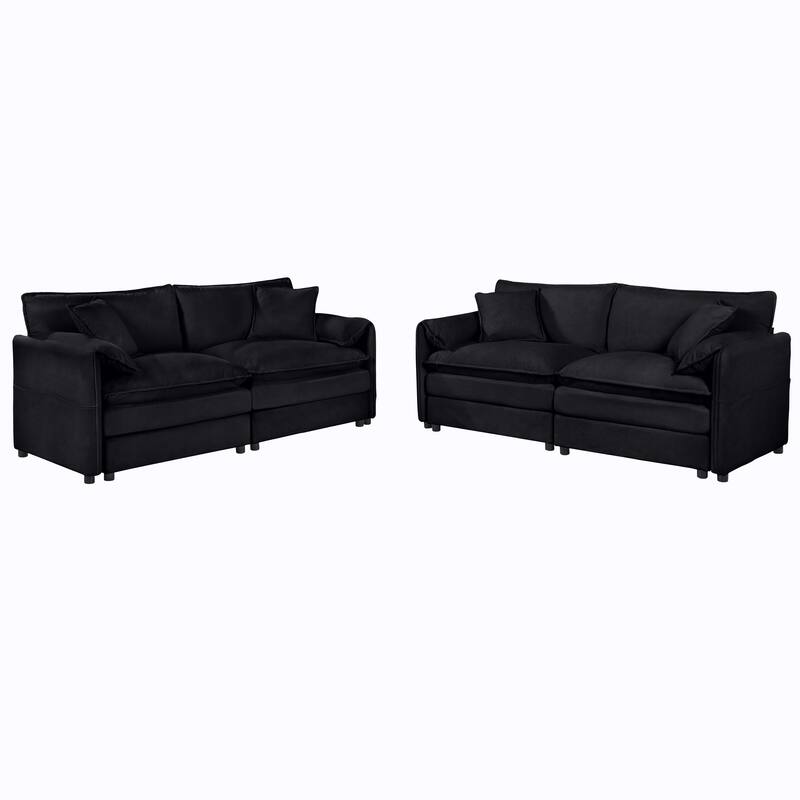 2-Piece 75.59" Chenille Cloud Loveseat Set with Deep Seat & 4 Pillows
