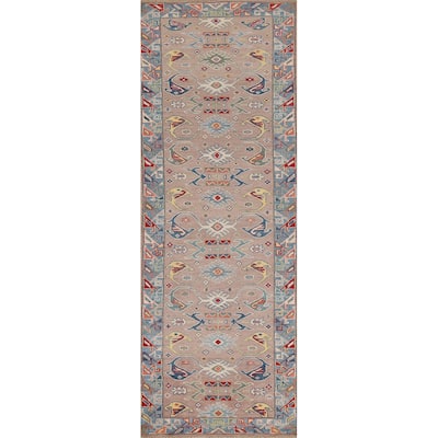 Geometric Kazak Oriental Runner Rug Handmade Red Wool Carpet - 2'7" x 9'7"