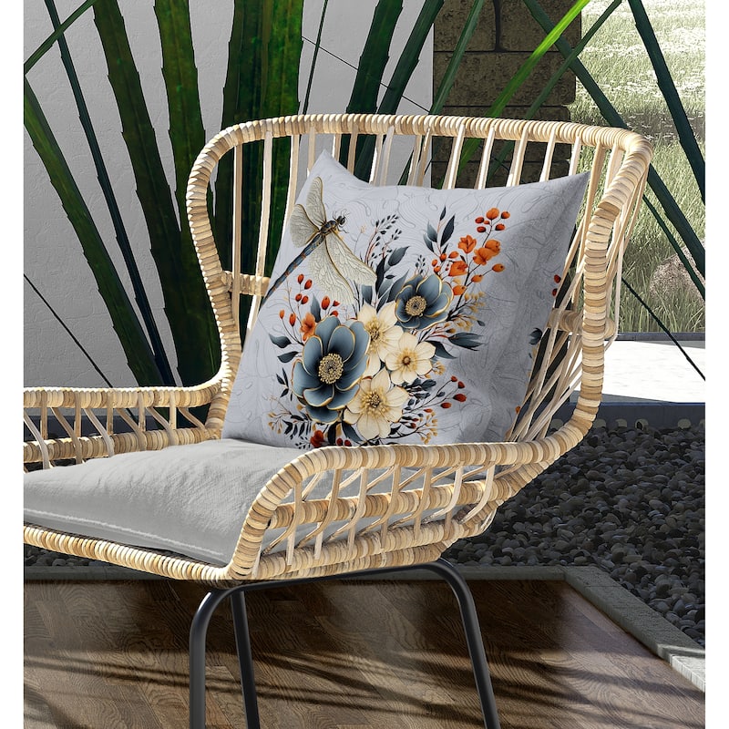 Dragonfly Haven Indoor/Outdoor Reversible Throw Pillow Gray and Blue
