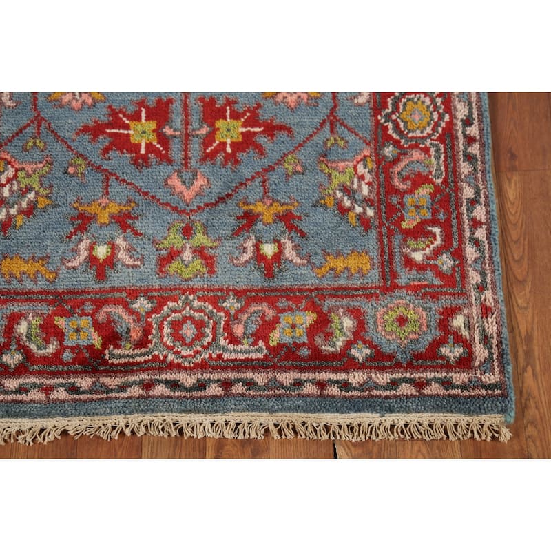 Blue Floral Oushak Indian Accent Rug Handmade Wool Carpet - 2'10"x 4'11"