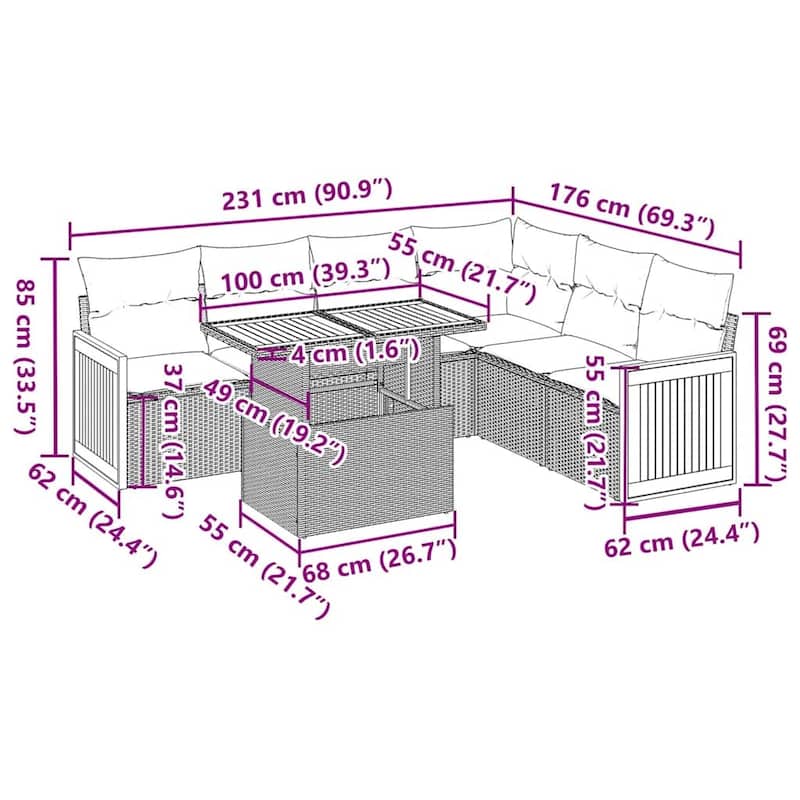 vidaXL Patio Sofa Set with Cushions Outdoor Furniture 6 Piece Poly Rattan
