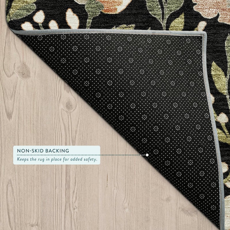 Machine Washable Indoor/ Outdoor Floral Garden Chantille Rug