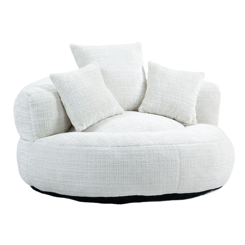 Chenille Oval Bean Bag Chair, Memory Foam Filling Lazy Sofa, Adults Lounge Chair with 3 Pillows & Semi-Wraparound Armrests