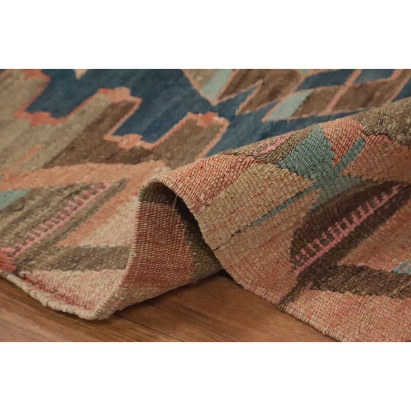Hand Woven Oriental 100% Wool Carpet Southwestern Tribal Navy Blue & Blues Kilim Area Rug - 9' 9'' X 5' 1''