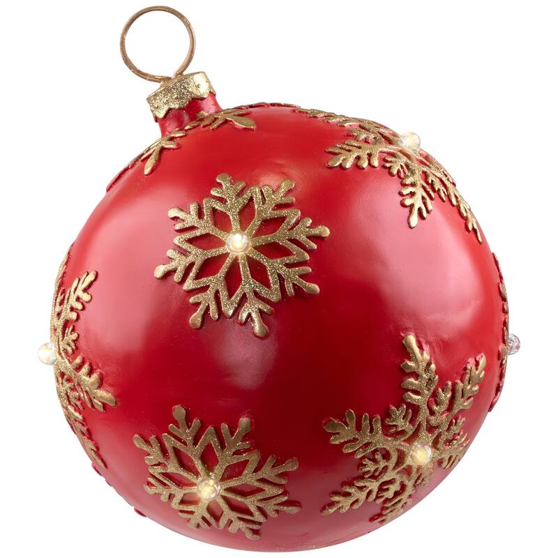 12-Inch Red Gold Large Christmas Ball Ornament Tabletop LED Decoration