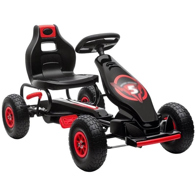 Kids Pedal Go-Kart with Adjustable Ergonomic Seat and Handbrake Shock Absorbers for 5-12 Years Old - 47.75" L x 22.75" W x 24" H - Red-Black