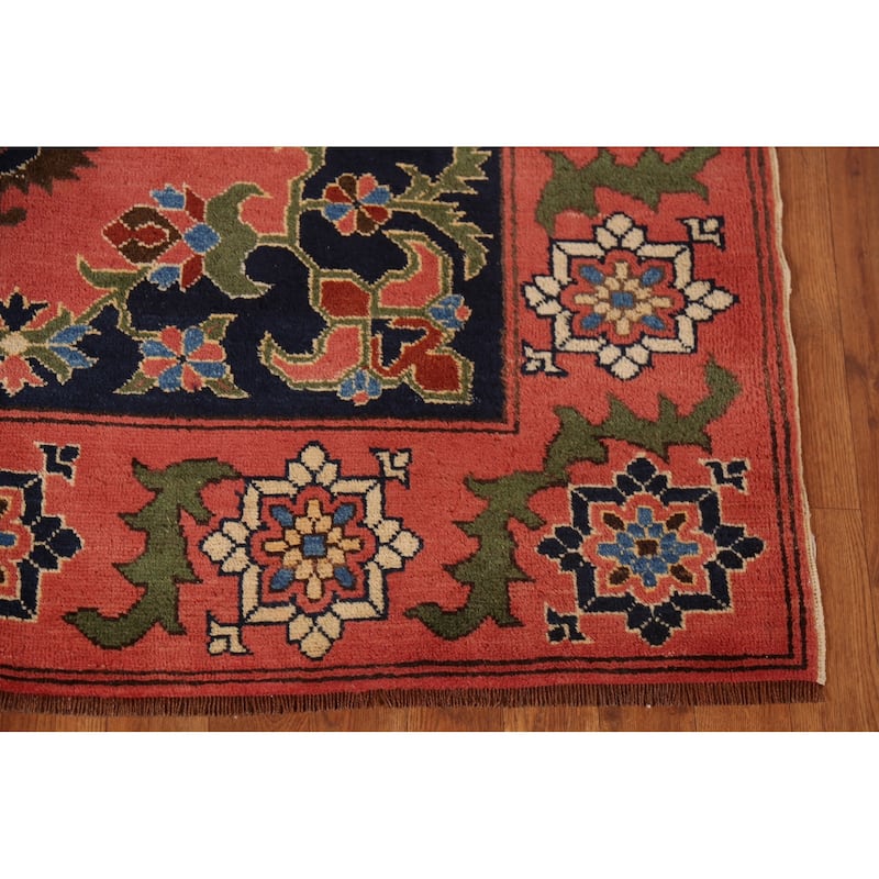 Geometric Anatolian Turkish Area Rug Hand-Knotted Pink Wool Carpet - 4'9"x 6'0"