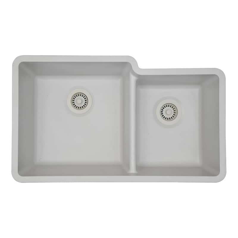 32"x19" Quartz Granite Kitchen Sink, 60/40 Double Bowl Drop-in/Undermount - 19x32