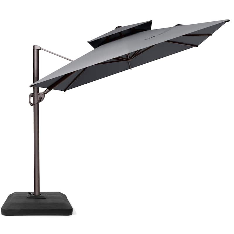VredHom 9X11FT 360 Degree Rotation Patio Cantilever Umbrella with Base - Dark Grey