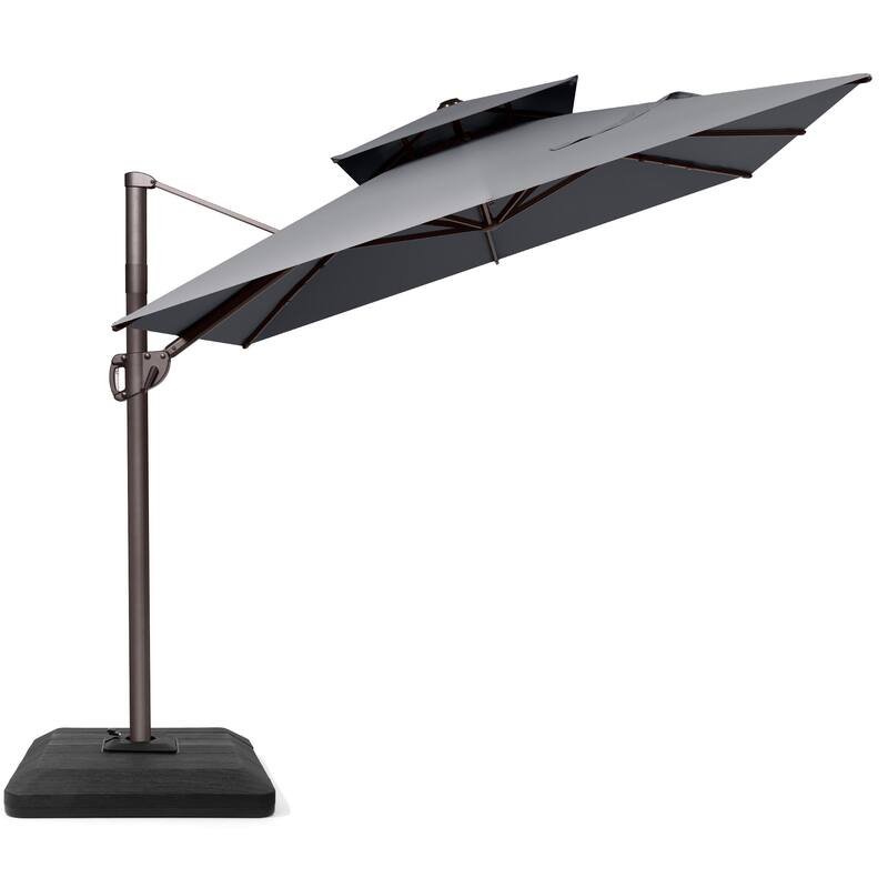 VredHom 9x11 FT Rectangular Outdoor Patio Double Top Cantilever Umbrella with Weight Base - DarkGrey
