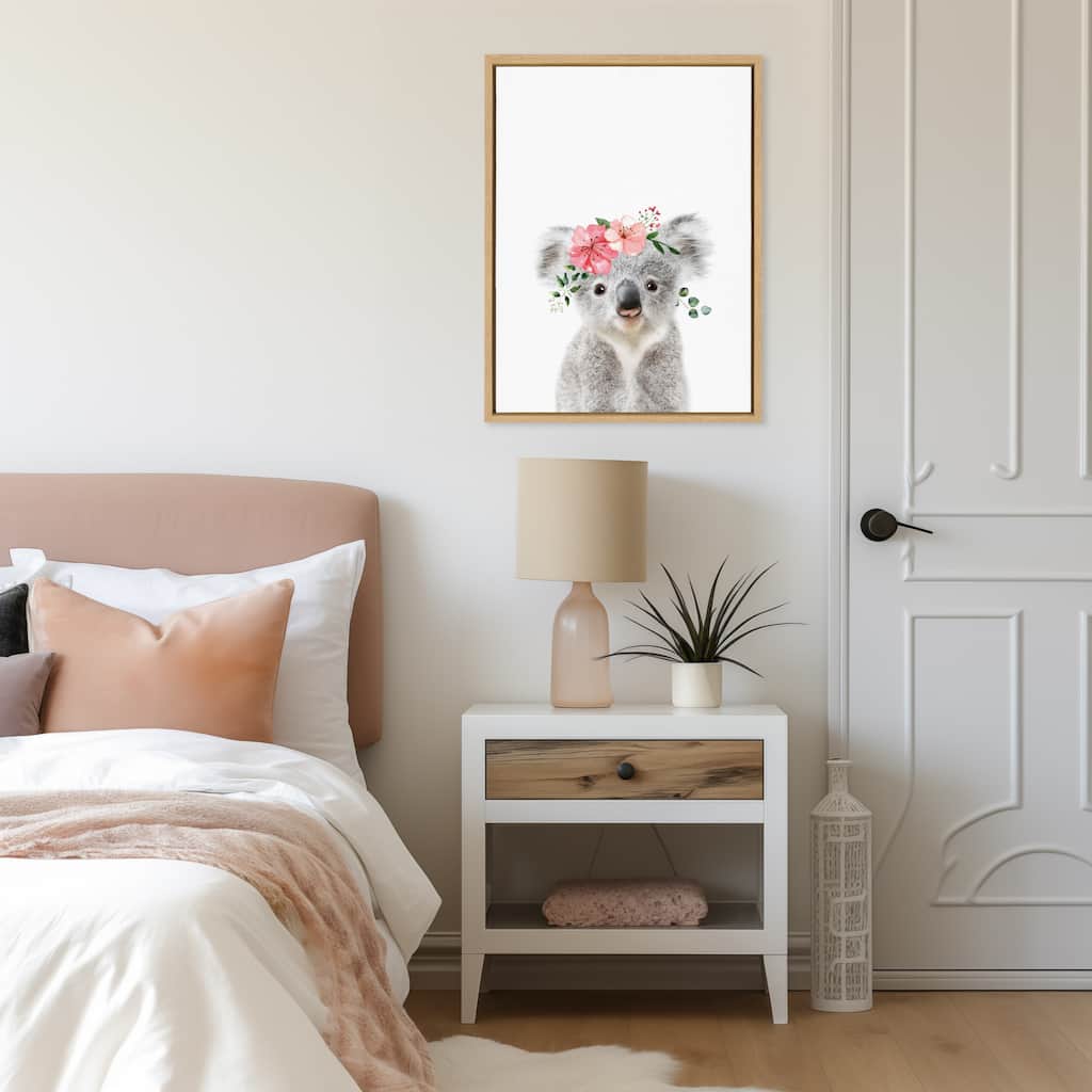 Kate and Laurel Sylvie Flower Crown Koala Framed Canvas by Amy Peterson