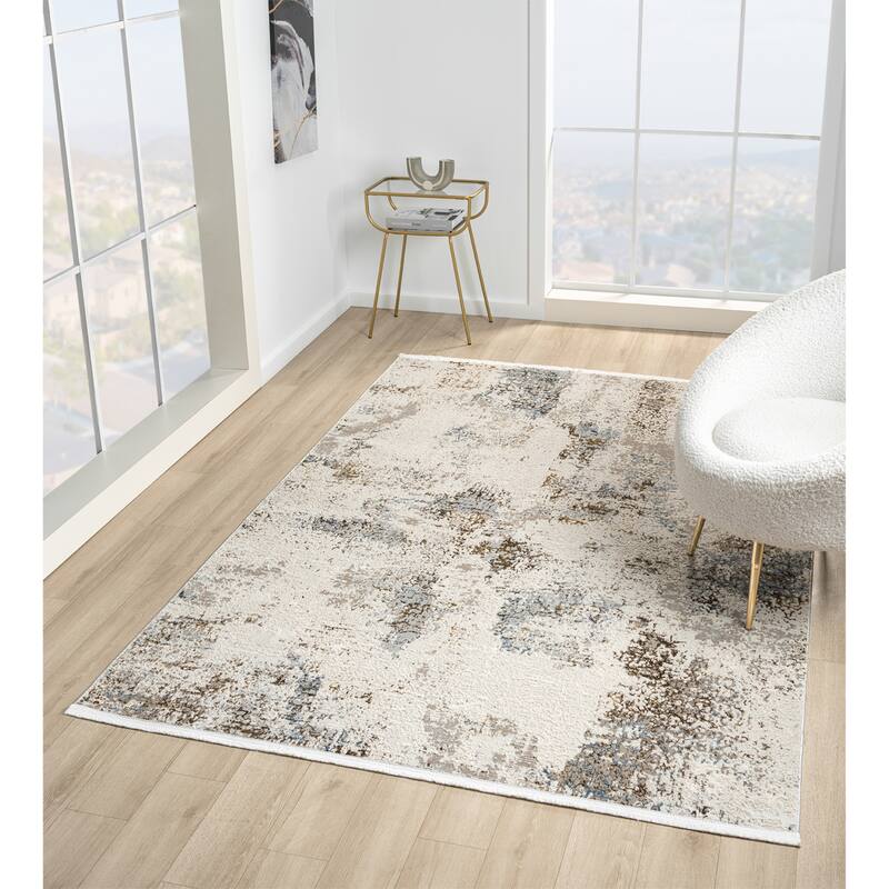 Thea Collection Beige/Blue Abstract Area Rug
