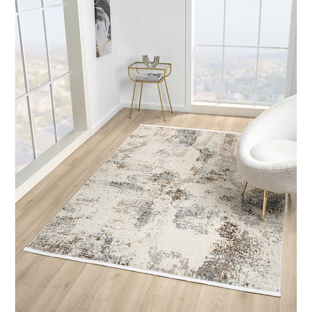Thea Collection Beige/Blue Abstract Area Rug
