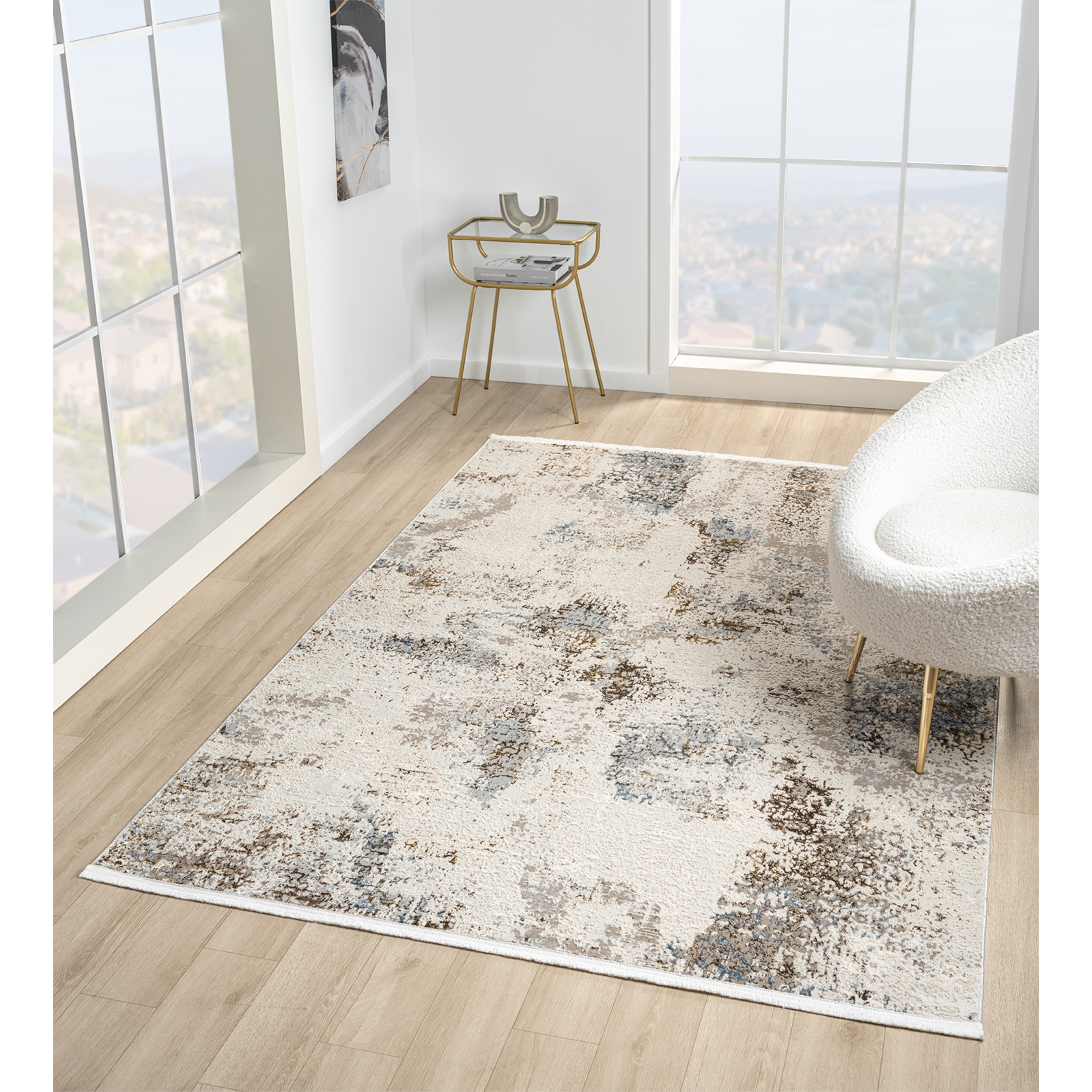 MDA Rugs Thea Collection Beige/Blue Abstract Area Rug