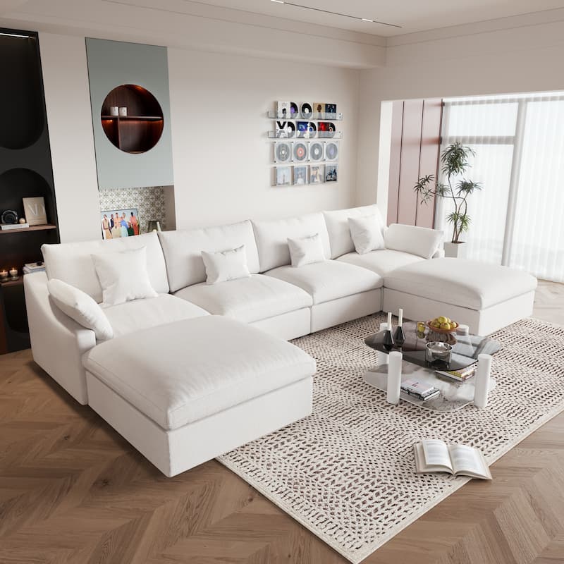 Cloud Modular Sectional Sofa with 2 Storage Ottomans,157" Down Filled Comfort U Shaped Sofa Couch for Living Room